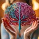 AI Generated image of a woman holding a colorful tree brain