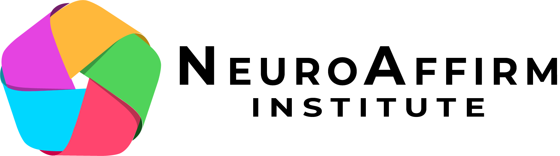 NeuroAffirm Logo w Black Font, Cycle Transparent Background - Lighter Hue