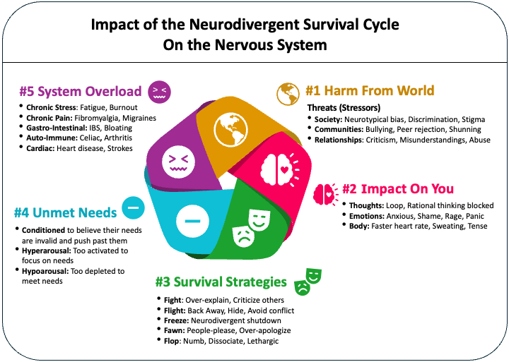 Diagram of the Impact of the Neurodivergent Survival Cycle On the Nervous System